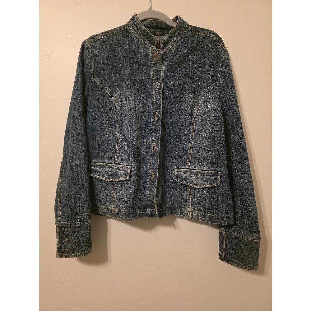 Mossimo 2000s Fitted Denim Jacket Mandarin Collar Dark Wash (L)